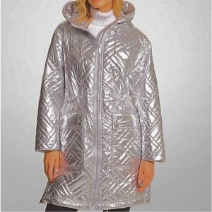 MICHAEL KORS OVERSIZED Quilted Metallic Ciré Puffer Coat  SIZE  S